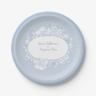 Prato De Papel Elegante Recepção de Casamento Azul Floral Casa Ab