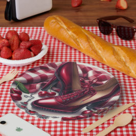 Prato De Papel Elegante Red High Heels com Cereja