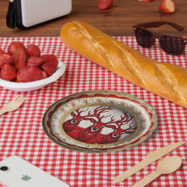 Prato De Papel Elegante Red Reindeer Moose Dourada neve alegre Xm