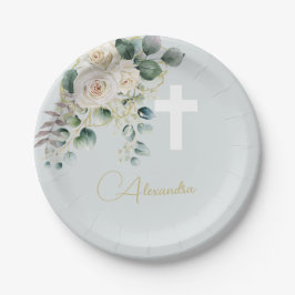 Prato De Papel Elegante religioso Rosa Cruz Verde