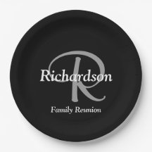 Elegante Reunião de Família Monograma Preto Branco