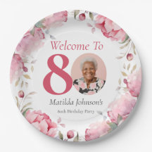 Elegante Rosa Personalizado Foto Floral 80º Aniver