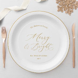 Prato De Papel Elegante Roteiro Dourado “Alegre & Radiante” Natal