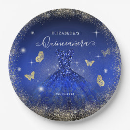 Prato De Papel Elegante Royal Blue Glitter Gown Quinceañera