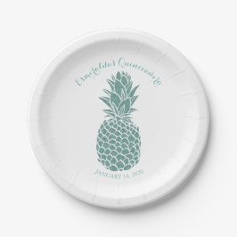 Prato De Papel Elegante Teal Glitter Pineapple Quinceanera