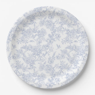 Prato De Papel Elegante Toile Francesa Floral Azul