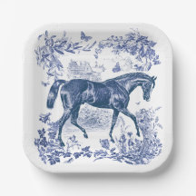 Elegante Vintage Azul Rústico Cavalo Floral