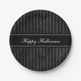Prato De Papel Elegante Vintage Black Strips Feliz Halloween