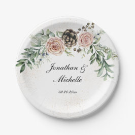 Prato De Papel Elegante Vintage Rosas Rosa Greenery