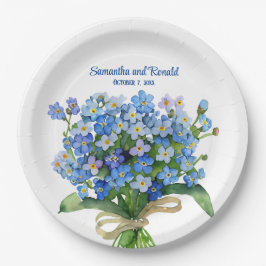 Prato De Papel Elegante Watercolor Esquece-me-não-Casamento