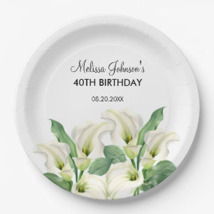 Prato De Papel Elegante White Calla Lily Floral Birthday