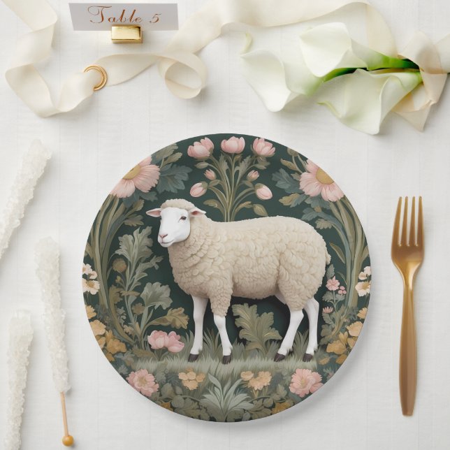 Prato De Papel Elegante White Sheep William Morris Inspirado (Casamento)