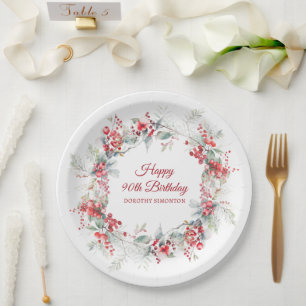 Prato De Papel Elegante Winter Berry Botanic 90 Birthday