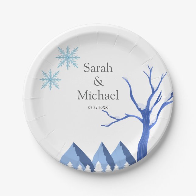 Prato De Papel Elegante Winter Wonderland Snowflakes (Frente)