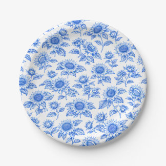Prato De Papel Elegantes Girassóis Toile du Jouy – Botânico Azul