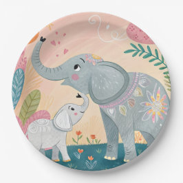 Prato De Papel Elephant Mom and Baby