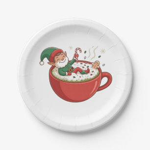 Prato De Papel Elf Engraçado Tomando Bathub com Matcha Beber