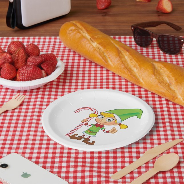 Prato De Papel Elf Girl With Candy Cane (Criador carregado)