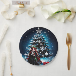 Prato De Papel Elfo de Natal com Kitten.