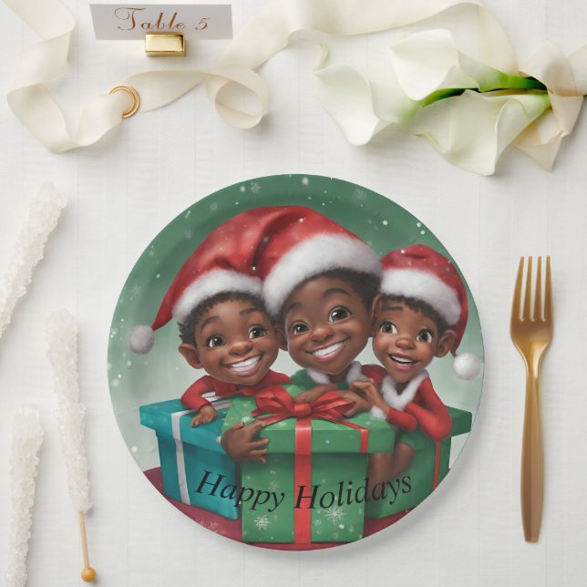 Prato De Papel Elfs Natal Africano Americano (Casamento)
