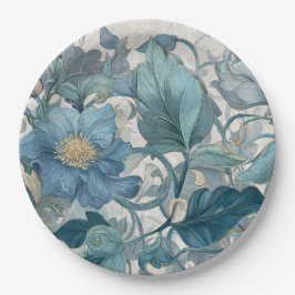 Prato De Papel Elise Blue Jardim Floral Nouveau