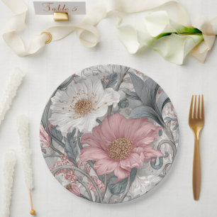 Prato De Papel Elise Rosa e Cinza Jardim Nouveau