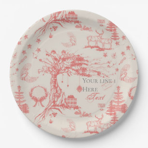 Prato De Papel Elk Woods French Toile em vermelho com personaliza