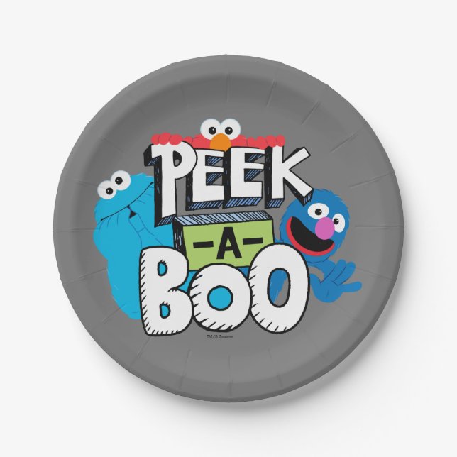 Prato De Papel Elmo, Cookie e Grover | Peek-a-Boo (Frente)