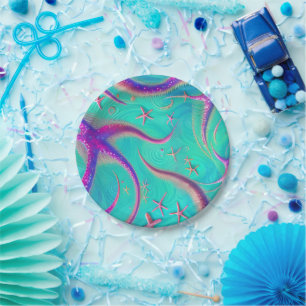 Prato De Papel Embalagem de Teal e Estaleiro Roxo