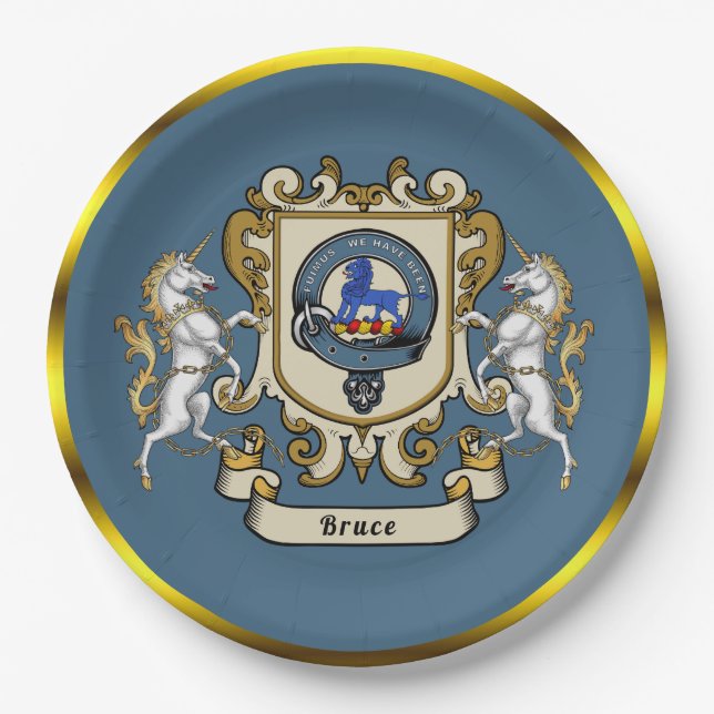 Prato De Papel Emblema da Clan Bruce Azul Personalizado   (Frente)