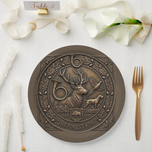 Prato De Papel Emblema de Caça em Bronze (Casamento)