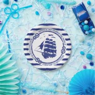 Prato De Papel Emblema náutico com navio à vela