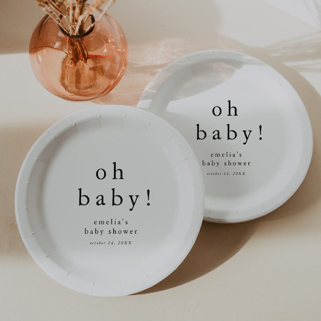 Prato De Papel EMELIA Boho Moderno Simples Oh Chá de fraldas (EMELIA Boho Modern Simple Oh Baby Baby Shower Paper Plates)