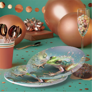 Prato De Papel "Emerald Essence: Sapo Verde na Arte Fractal"