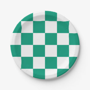 Prato De Papel Emerald Green e White Checkered
