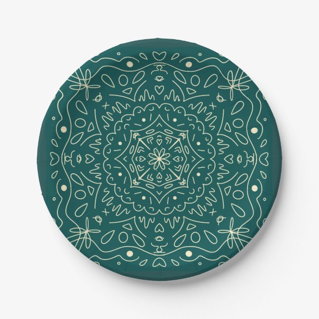 Prato De Papel Emerald Mandala Paper Plates (Frente)