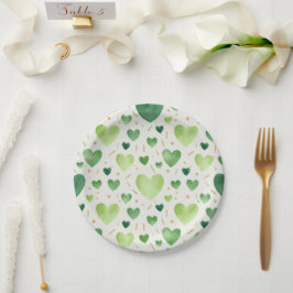 Prato De Papel Emerald Meadows Watercolor Heart Pattern
