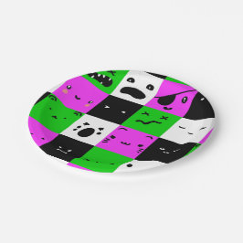 Prato De Papel Emoji Roça Kawaii Verde Roxo preto