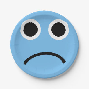 Prato De Papel Emoticon Emoji - Emoticon Azul De Face Triste
