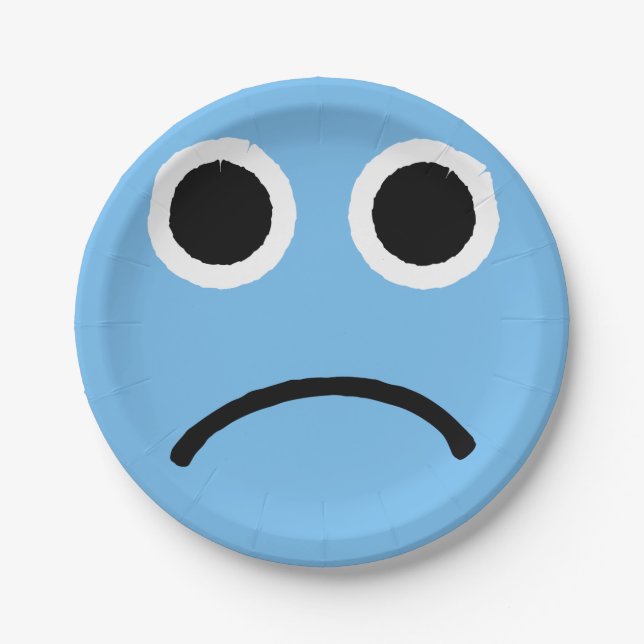 Prato De Papel Emoticon Emoji, Emoticon Azul Triste (Frente)
