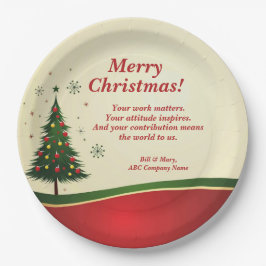 Prato De Papel Empresa ou Nome do Grupo Mensagem de Natal 9"