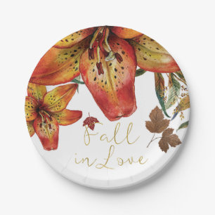 Prato De Papel Enamorarse Lirios Florales Naranja Hojas Otoño