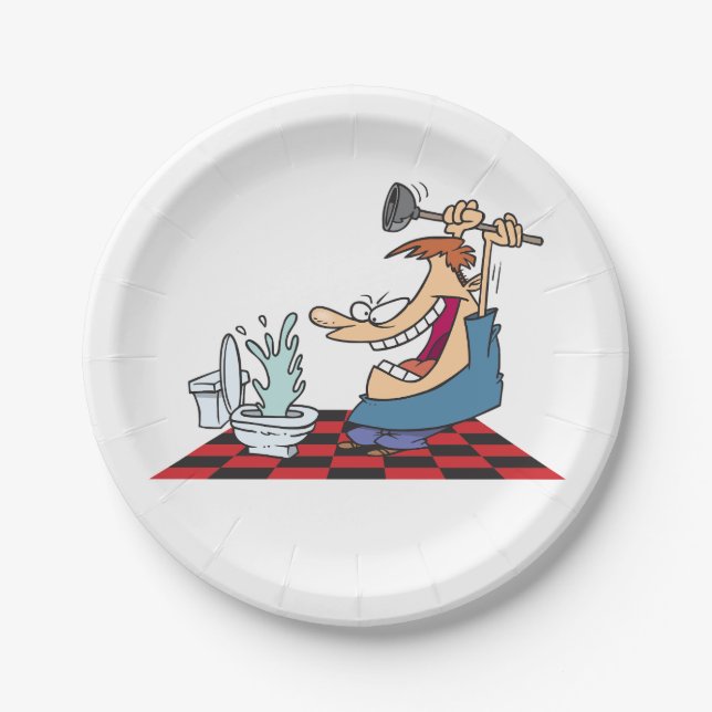 Prato De Papel Encanador Engraçado Desbloqueando Um Banheiro (Frente)