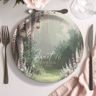 Prato De Papel Encantado Jardim Sweet 16 rosa ID1163