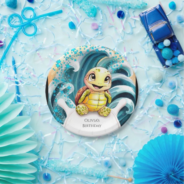 Prato De Papel Encantado Sob O Aniversário Da Tartaruga Marítima (Festa)