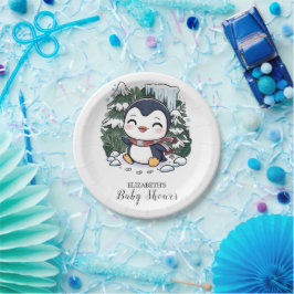 Prato De Papel Encantador Chá de fraldas Colorido de Pinguim