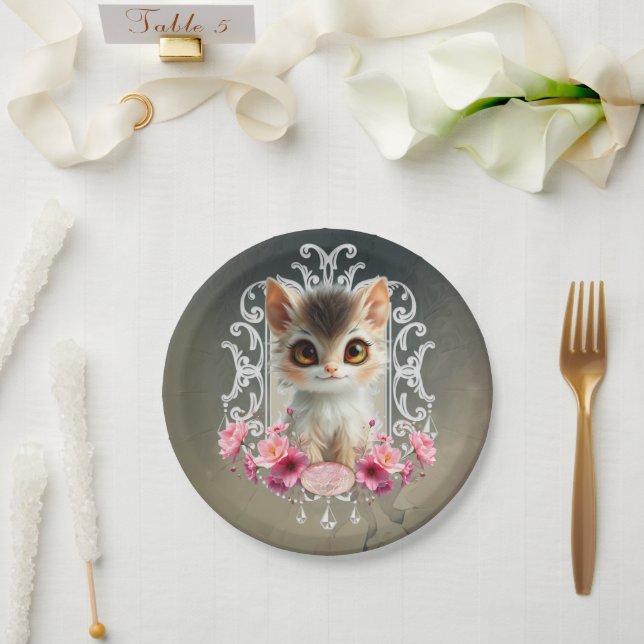 Prato De Papel Encantador, gatinho fofo (Casamento)