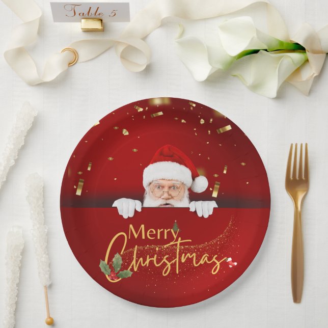 Prato De Papel Encantador Papai Noel Feliz Natal Festivo (Casamento)