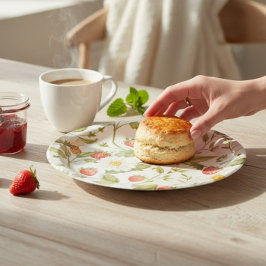 Prato De Papel Encantadora Aquarela Botânica de Morango Margarida