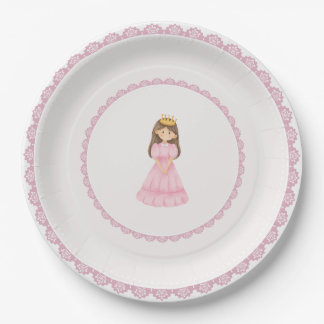Prato De Papel Encantadora de rendas rosa da Princesa Brunette